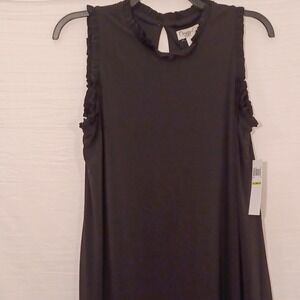 NWT Maggy London Black Shift Dress Sleeveless‎ Stretch Ruffles Lined Womans 14